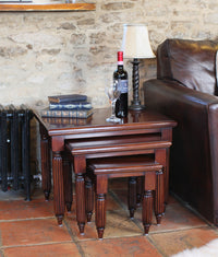 Thumbnail for Mahogany Nest of 3 Tables Traditional Dark Wood Finish Fluted Legs