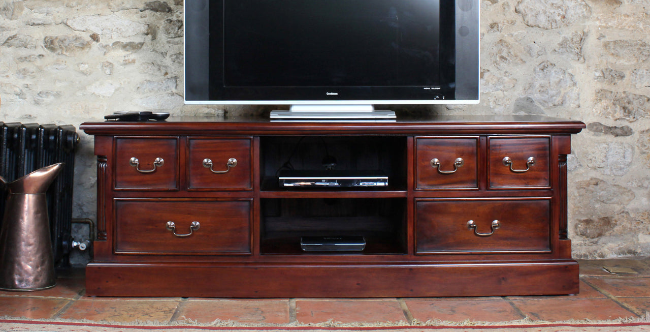 Large Mahogany Widescreen TV Cabinet Traditional Dark Wood Finish