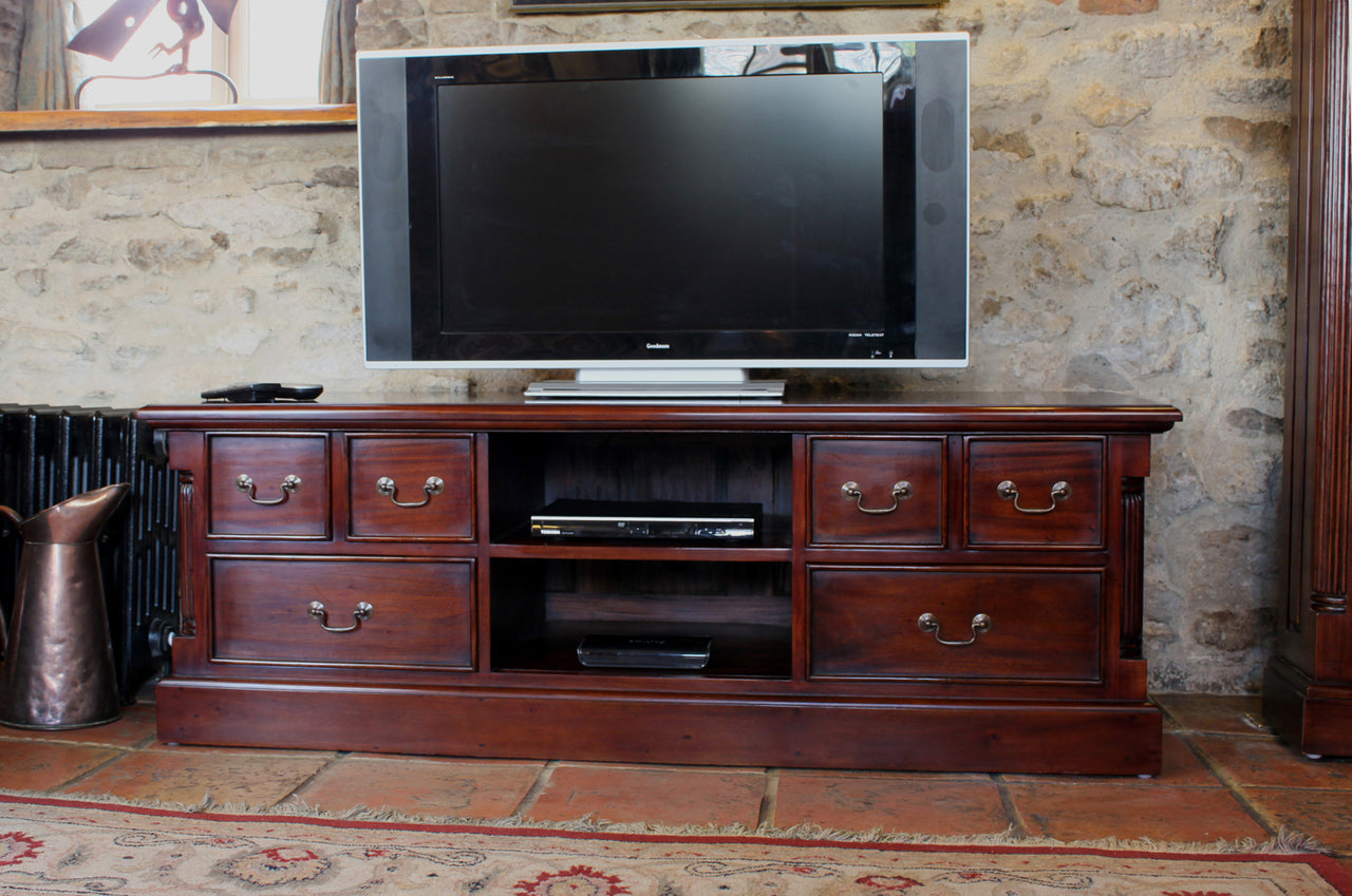 Large Mahogany Widescreen TV Cabinet Traditional Dark Wood Finish