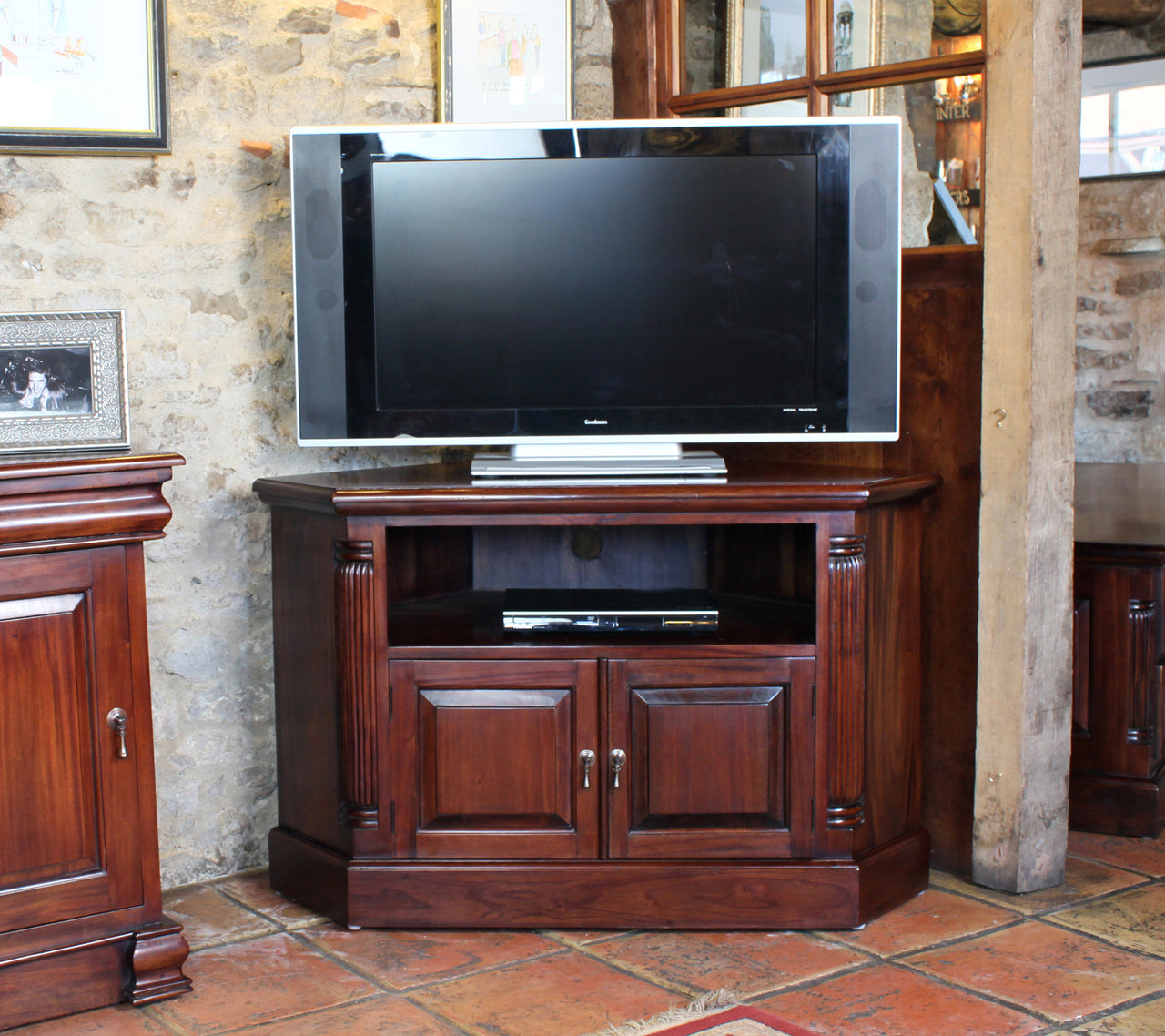 Mahogany Corner TV Cabinet Dark Wood Finish