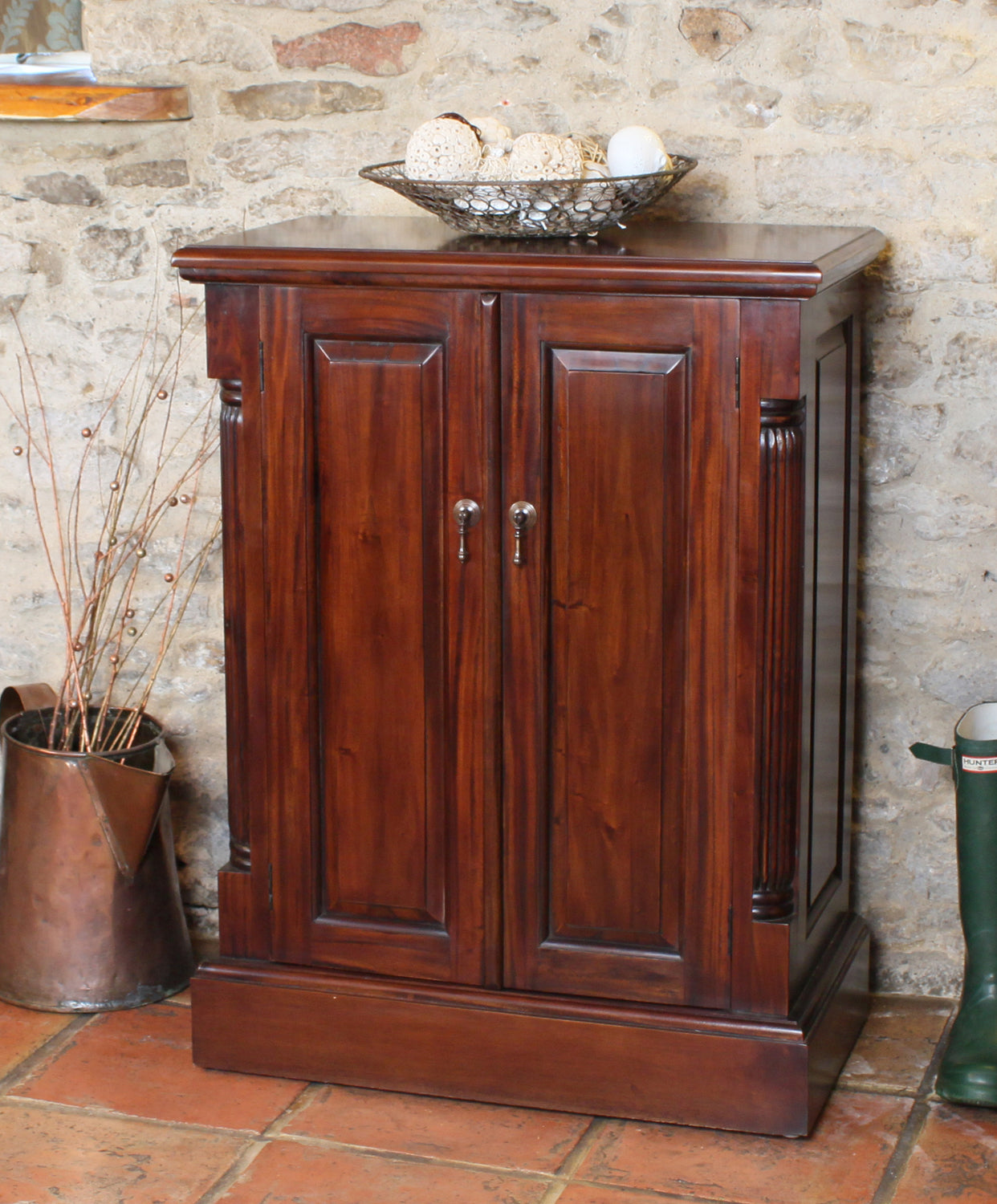 Mahogany Shoe Storage Cupboard Unit 2 Doors Traditional Dark Wood Finish