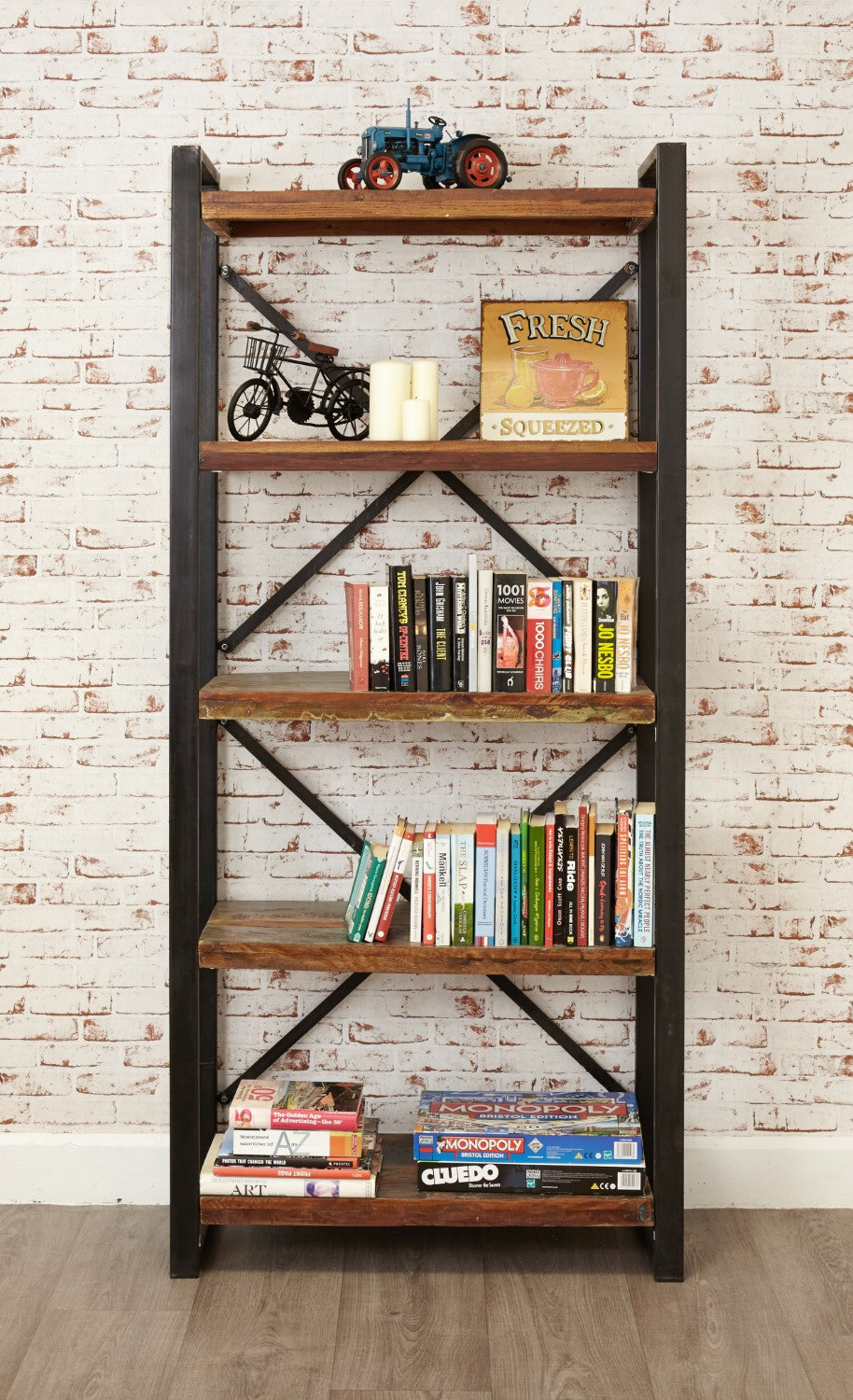 200cm Tall Rustic Large Bookcase Painted Open Wall Shelving Unit