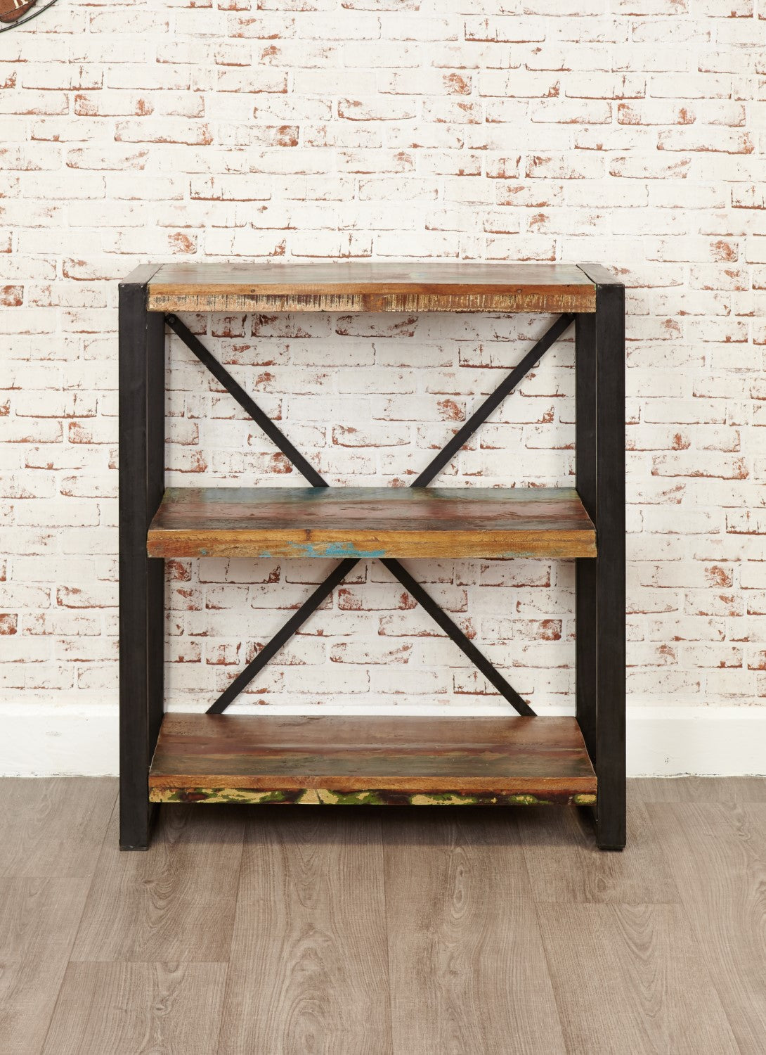 Rustic Low Open Bookcase Painted Reclaimed Shelving Display Unit