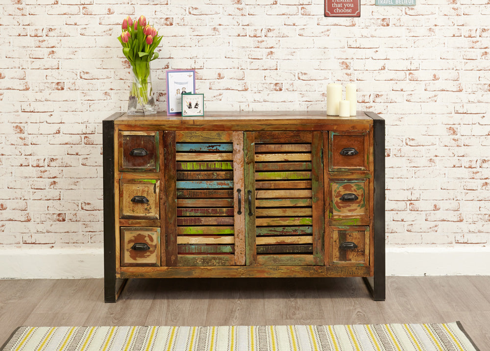 Large Sideboard 6 Drawers 2 Doors Rustic Reclaimed Wood Urban 125cm Wide