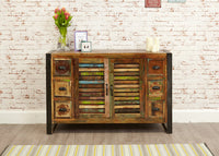 Thumbnail for Large Sideboard 6 Drawers 2 Doors Rustic Reclaimed Wood Urban 125cm Wide