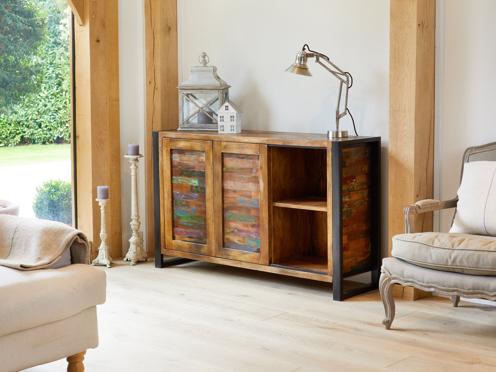 Large Sideboard Sliding Door Rustic Painted Reclaimed Boat Wood