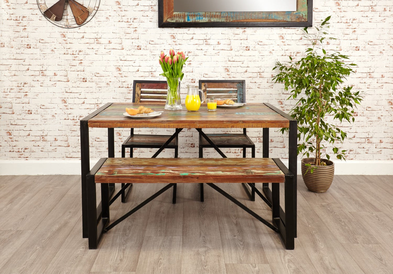 Rustic Small Dining Bench Painted Black Metal Frame