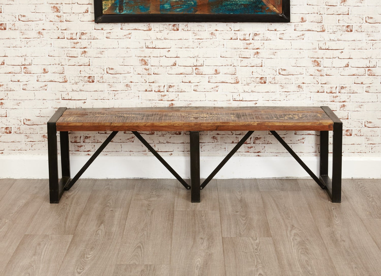 Rustic Large Dining Bench Painted Black Metal Frame