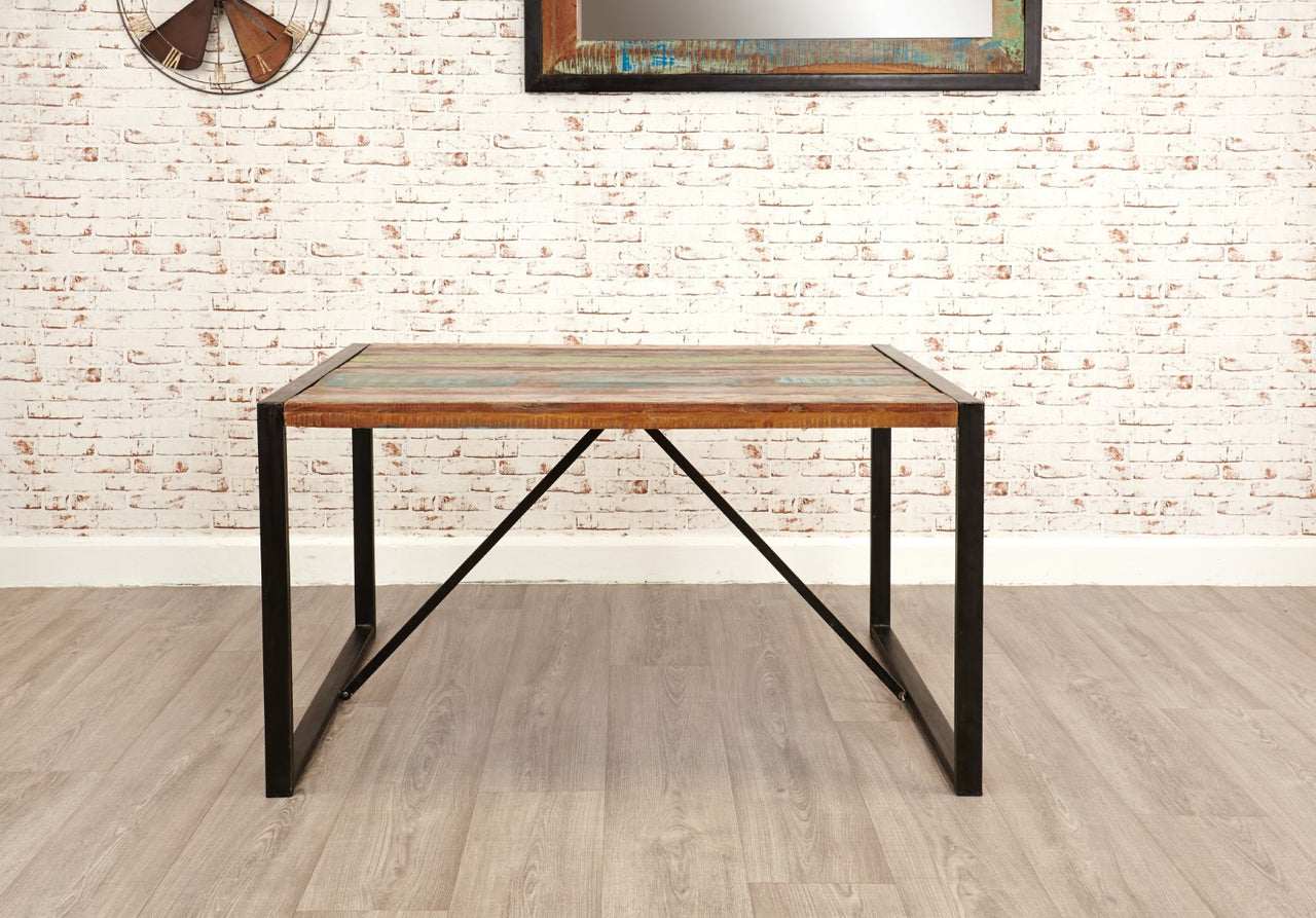 Small Rustic Dining Table Painted Reclaimed Black Metal Frame Base