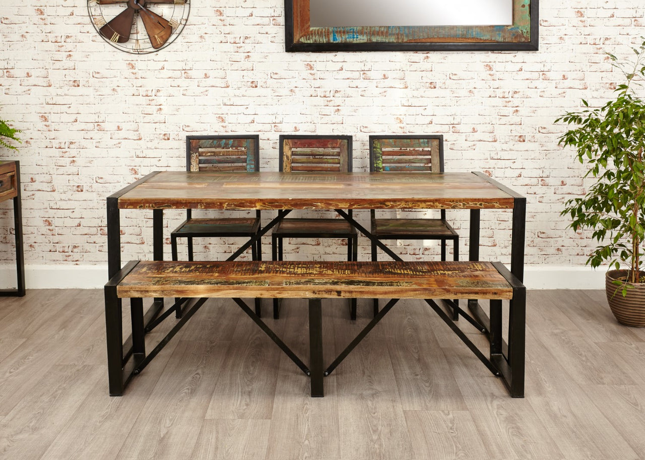 Rustic Dining Table Painted Reclaimed Black Metal Frame Base