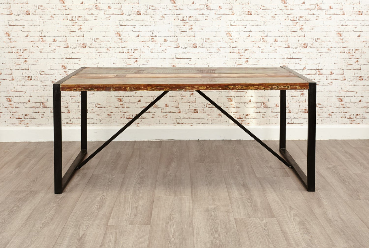 Rustic Dining Table Painted Reclaimed Black Metal Frame Base