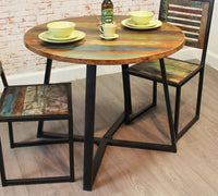 Thumbnail for Round Dining Table Rustic Reclaimed Painted Black Metal Base