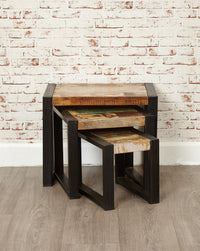 Thumbnail for Rustic Reclaimed Wood Nest of 3 Tables Painted Black Metal Frame