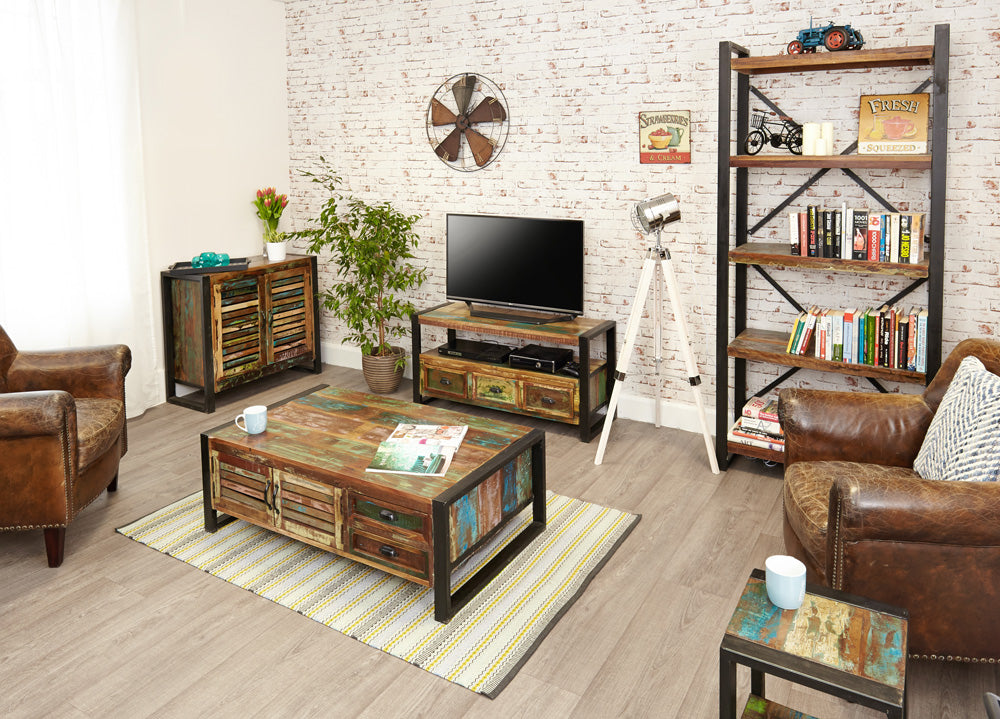 Rustic Painted Wood Large Storage Coffee Table