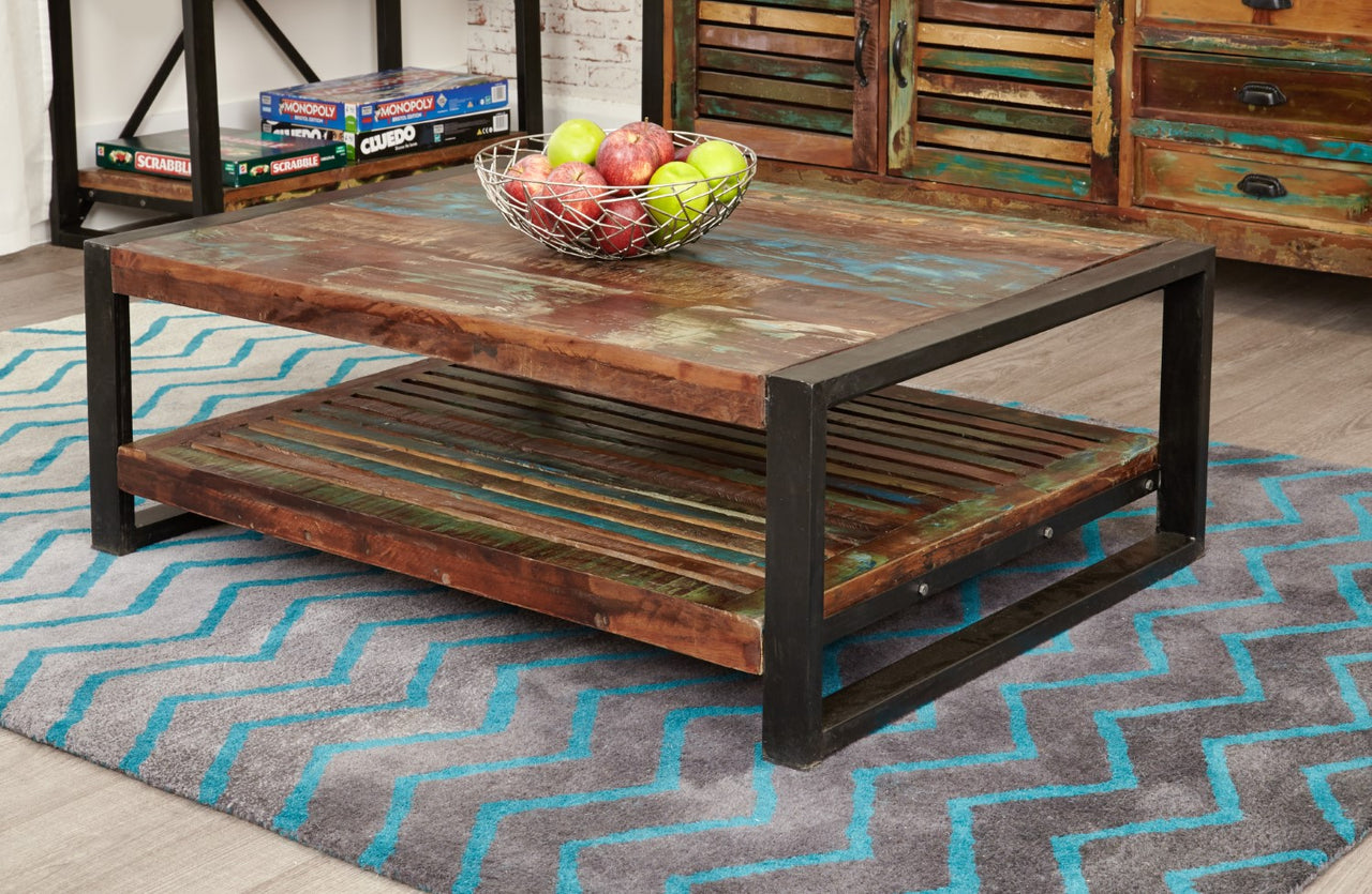 Reclaimed Painted Wood Open Rectangular Coffee Table