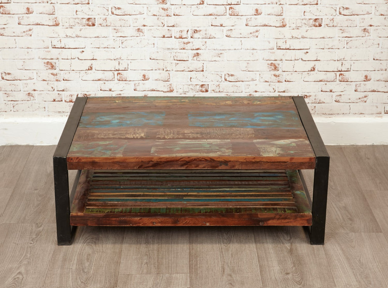 Reclaimed Painted Wood Open Rectangular Coffee Table