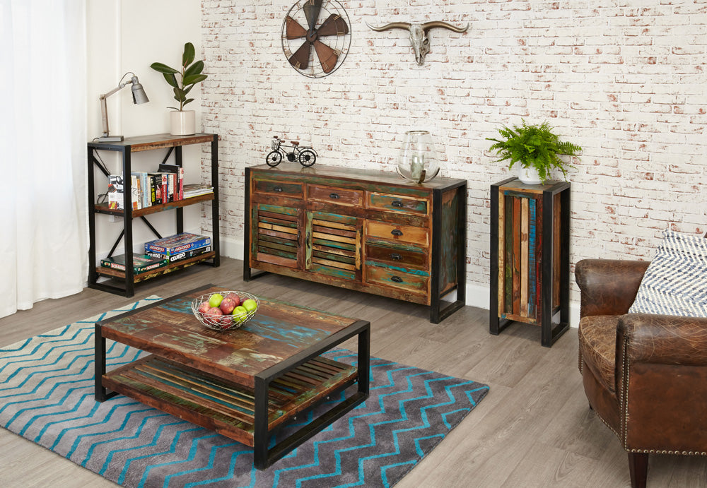 Reclaimed Painted Wood Open Rectangular Coffee Table