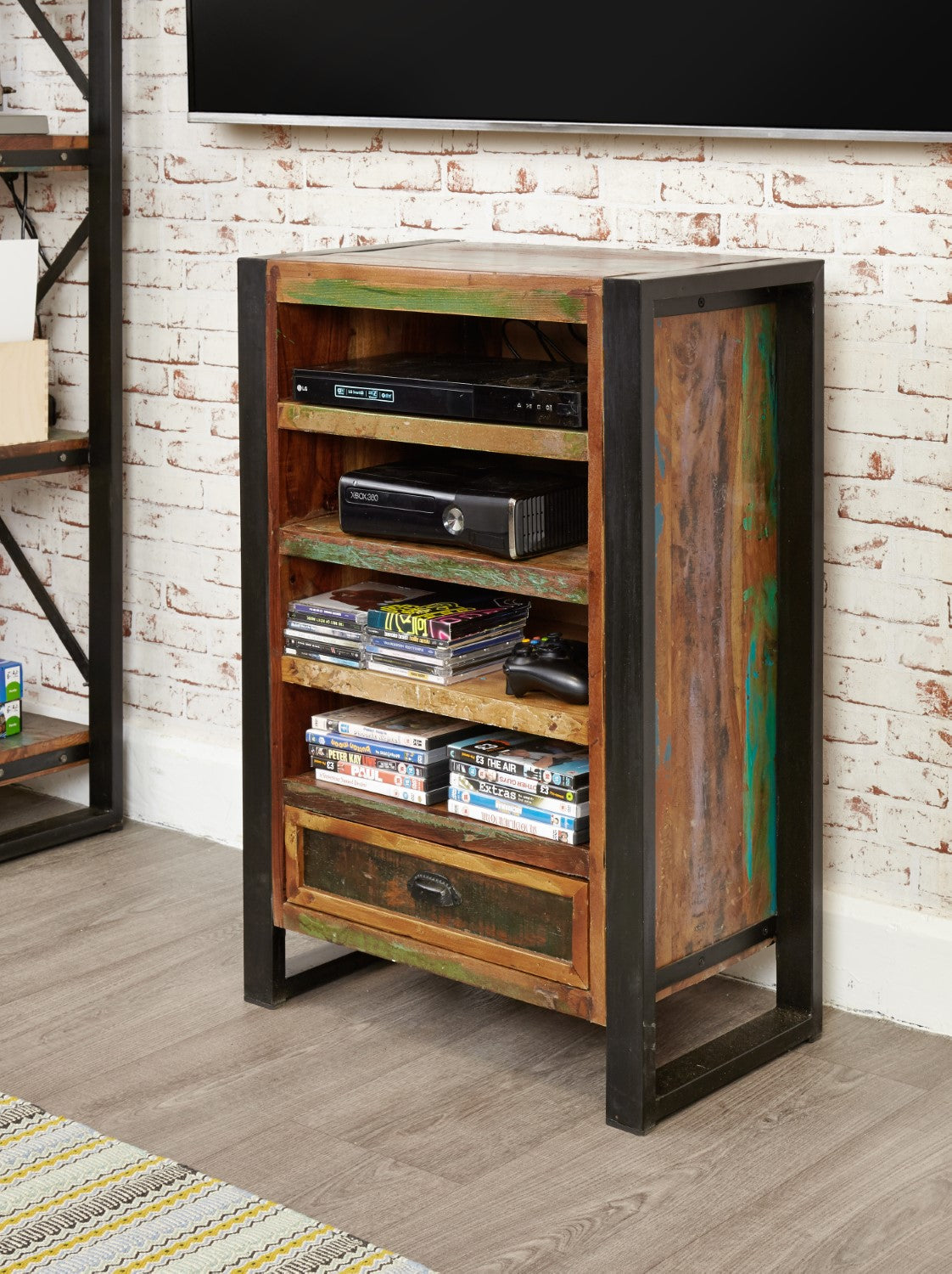 Wood Industrial Media Shelving Unit