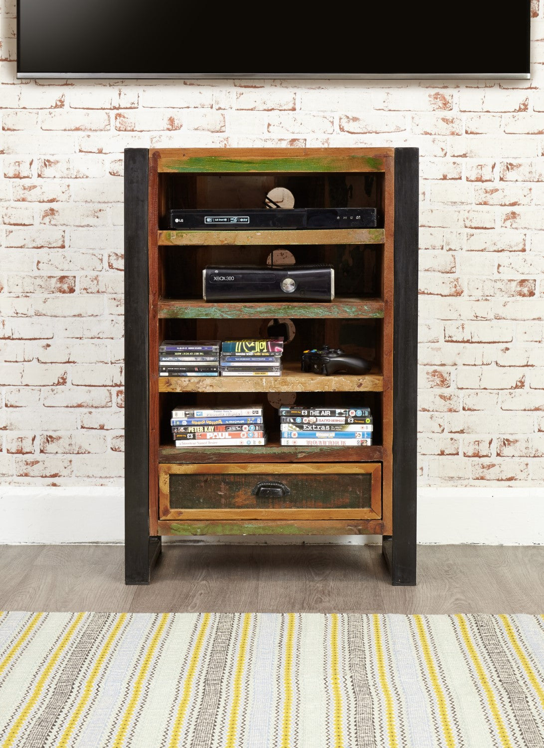 Wood Industrial Media Shelving Unit