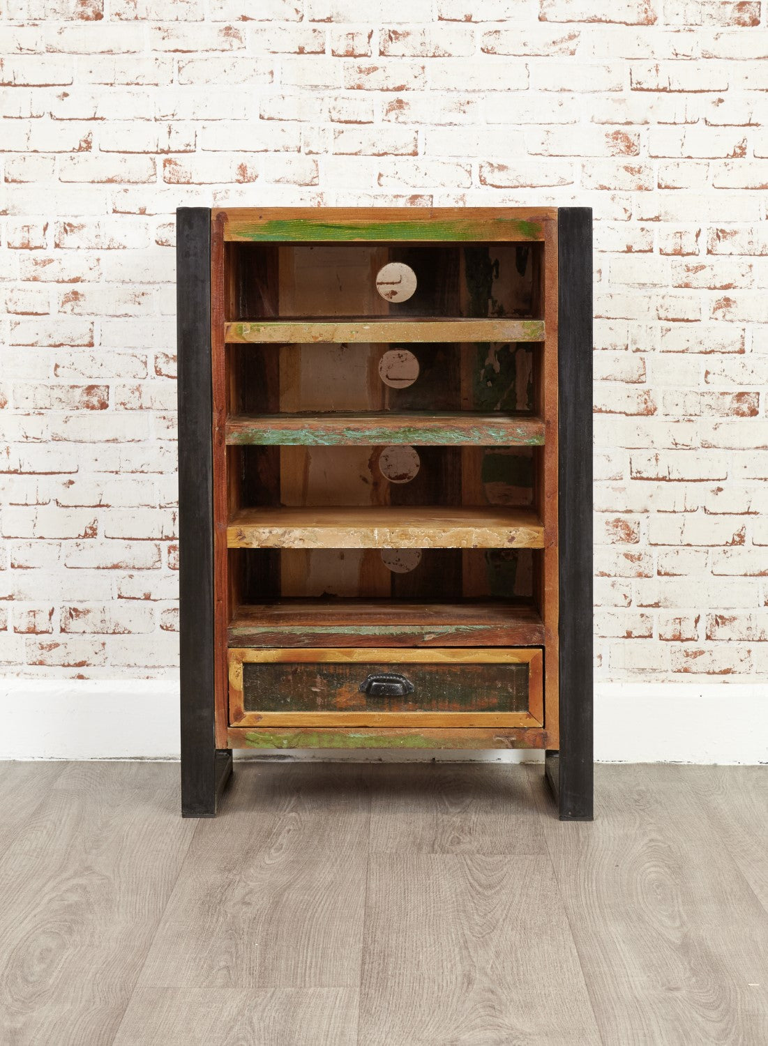 Wood Industrial Media Shelving Unit