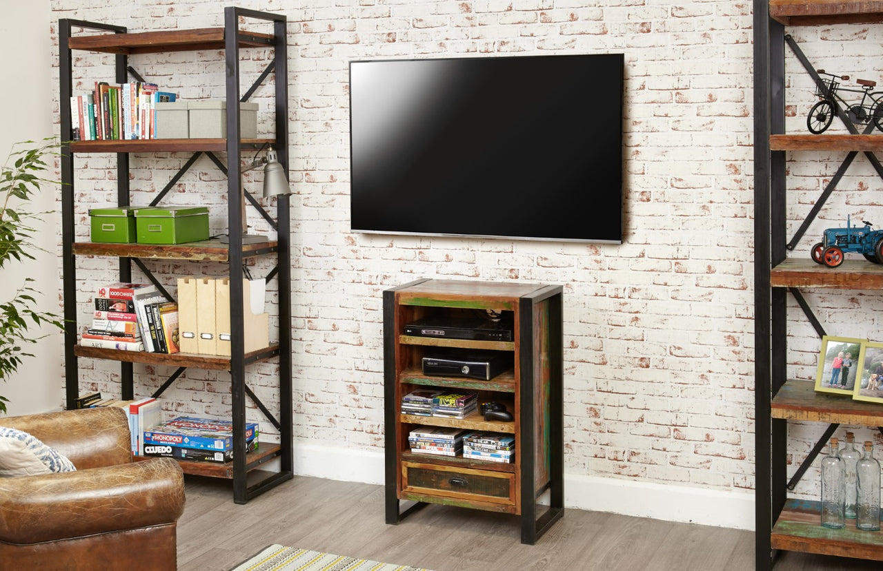 Wood Industrial Media Shelving Unit