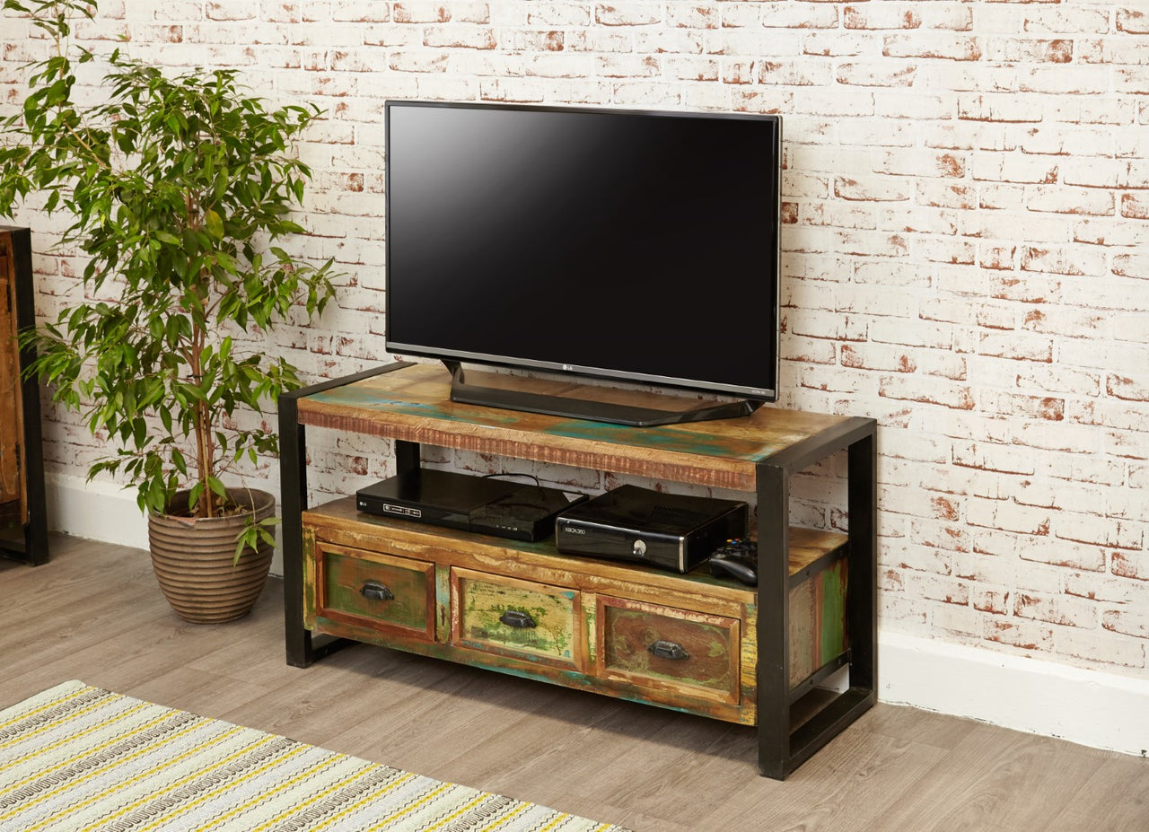 Rustic Painted Reclaimed Wood Widescreen TV Cabinet