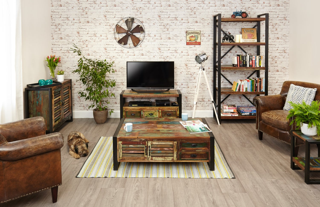 Rustic Painted Reclaimed Wood Widescreen TV Cabinet