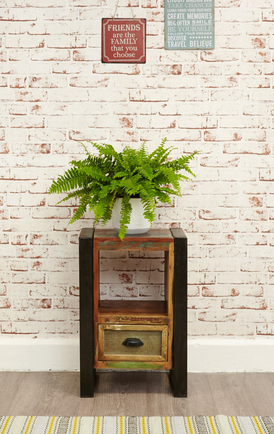 Pair of Rustic Painted Metal Framed Lamp Tables With Drawer