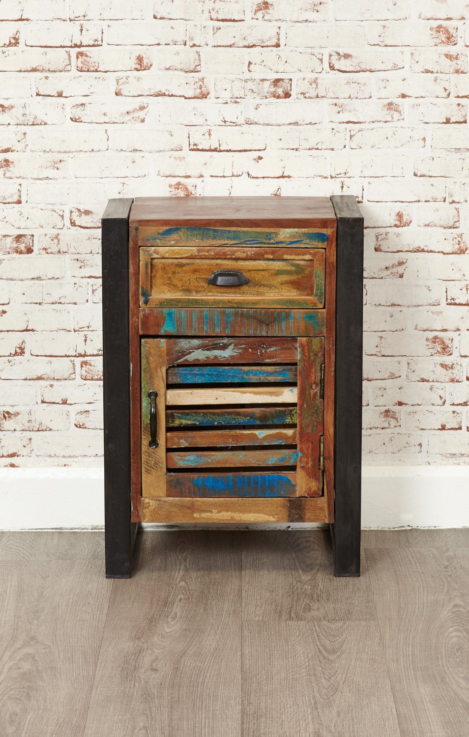 Wood Lamp Bedside Table Painted Urban Chic Industrial Metal Frame