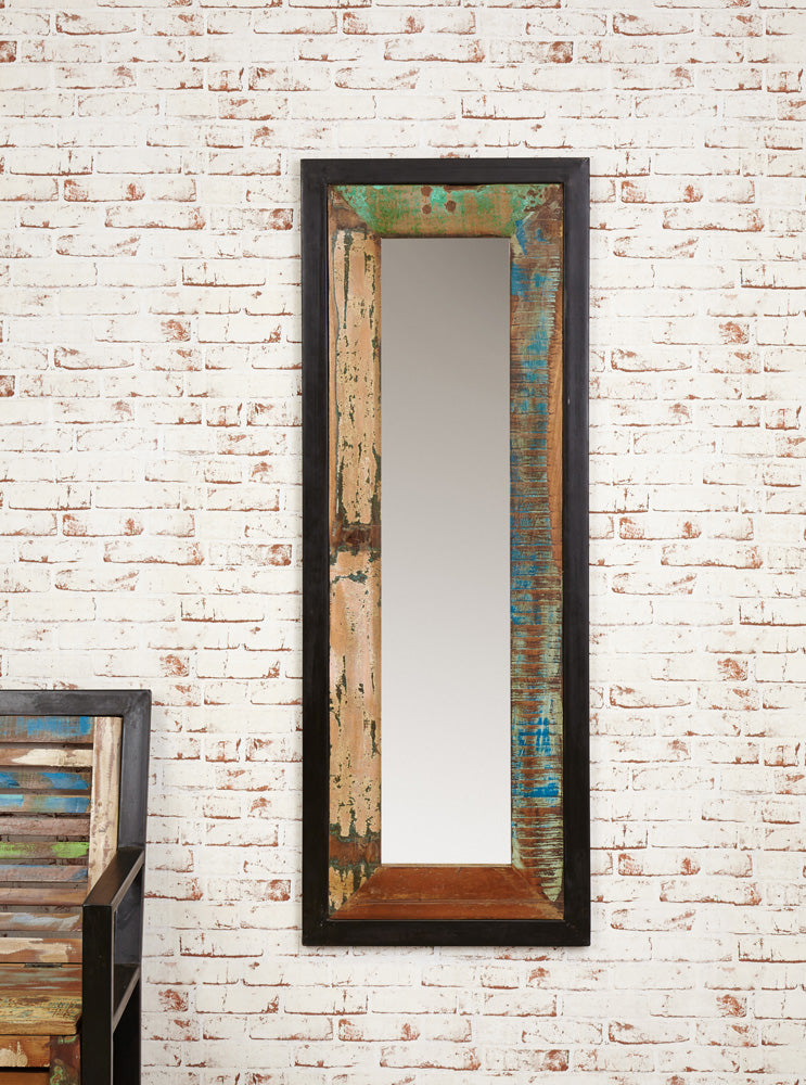 Rectangular Wall Mirror Reclaimed Rustic Painted Boat Wood