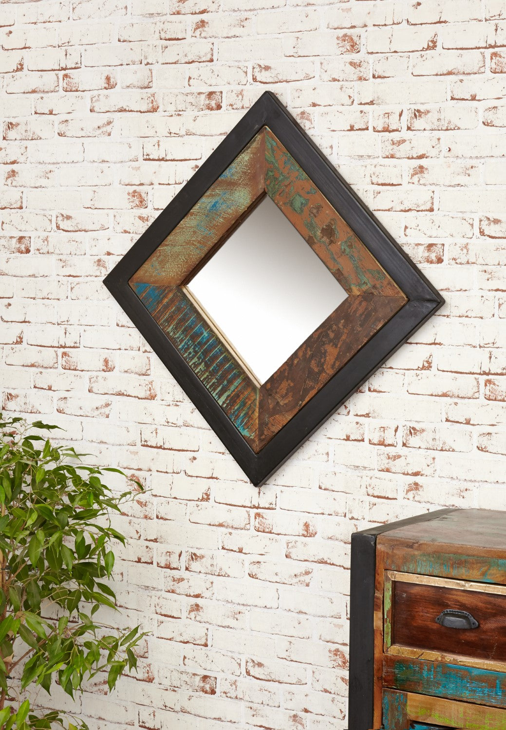 60cm Square Rustic Painted Wall Mirror Reclaimed Timbers