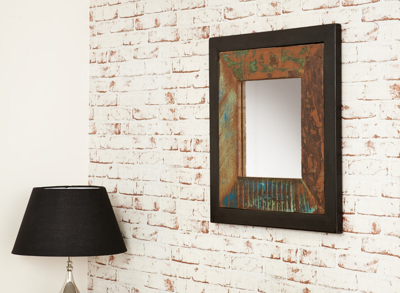 60cm Square Rustic Painted Wall Mirror Reclaimed Timbers