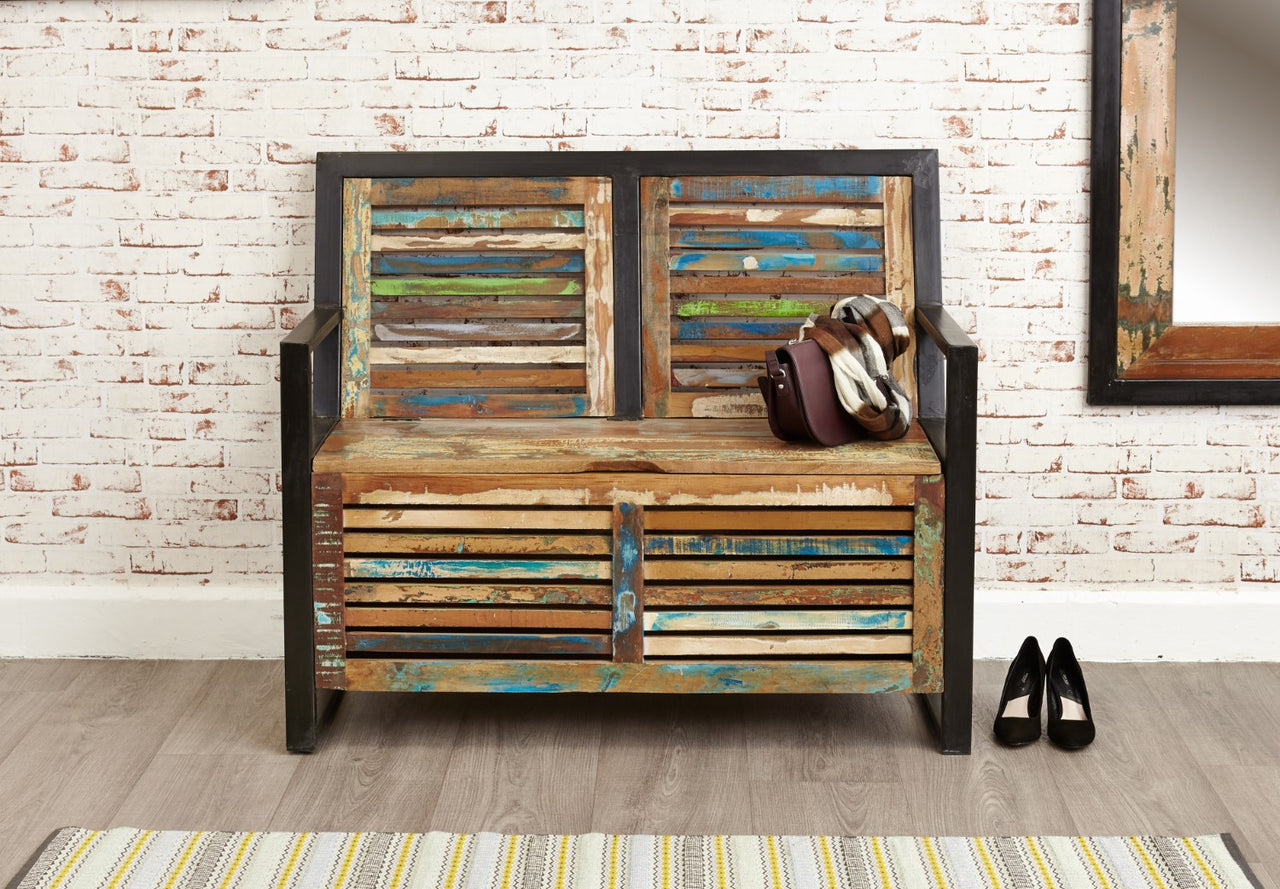 Shoe Storage Monks Bench Rustic Painted With Lid