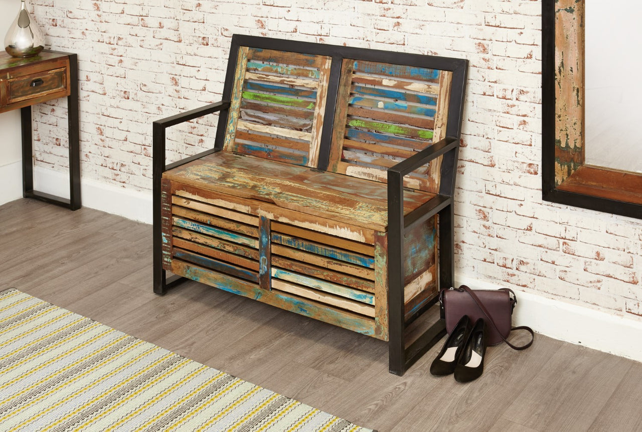 Shoe Storage Monks Bench Rustic Painted With Lid