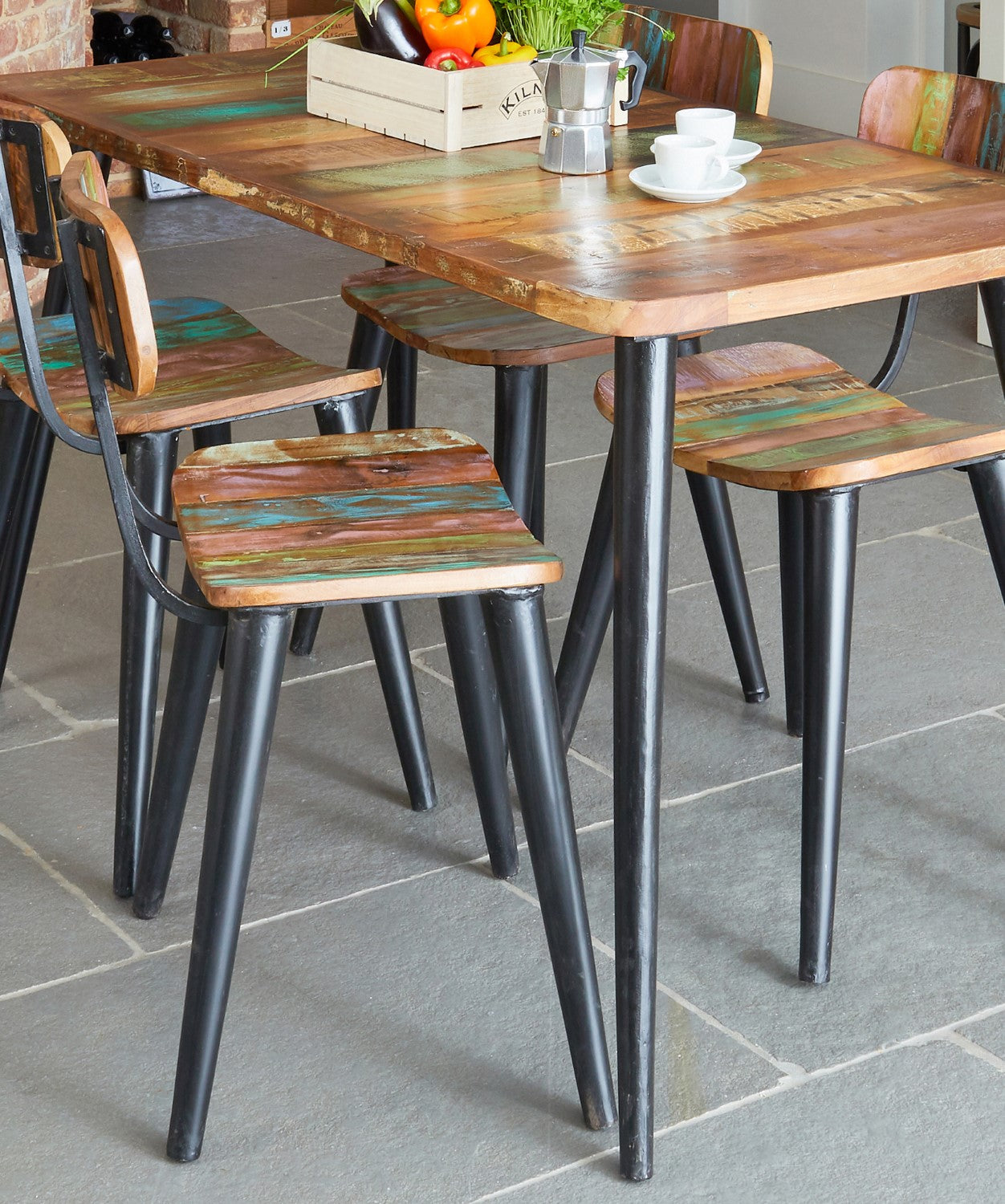 Pair of Rustic Painted Dining Chairs Metal Legs