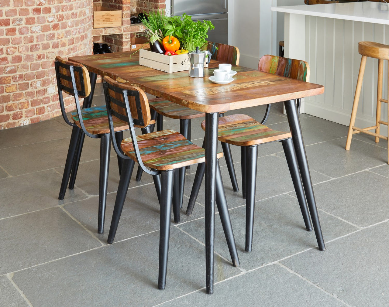 Rustic Painted Small Rectangular Dining Table Urban Chic Industrial Black Legs