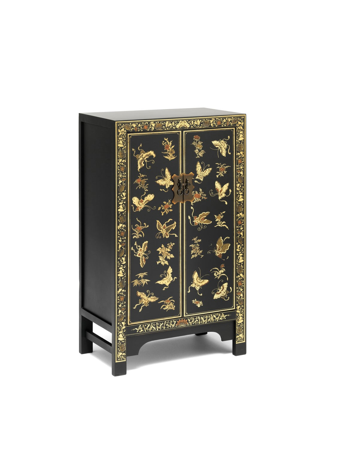 Chinese Black and Gold Painted Storage Cabinet Oriental Style