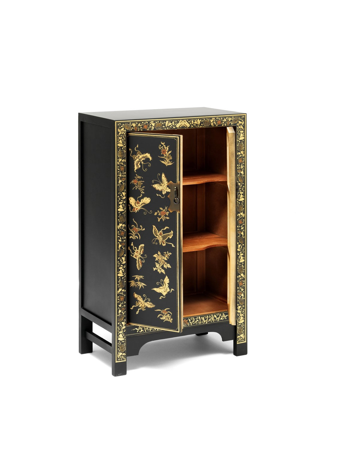 Chinese Black and Gold Painted Storage Cabinet Oriental Style