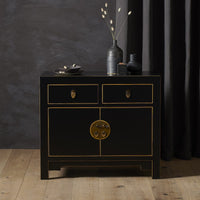 Thumbnail for Chinese Painted Black and Gilt Wooden Small 2 Door 2 Drawer Sideboard Cupboard