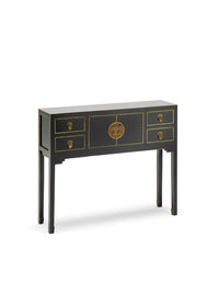 Thumbnail for Chinese Black Painted Large 100cm Console Table 2 Doors 4 Drawers