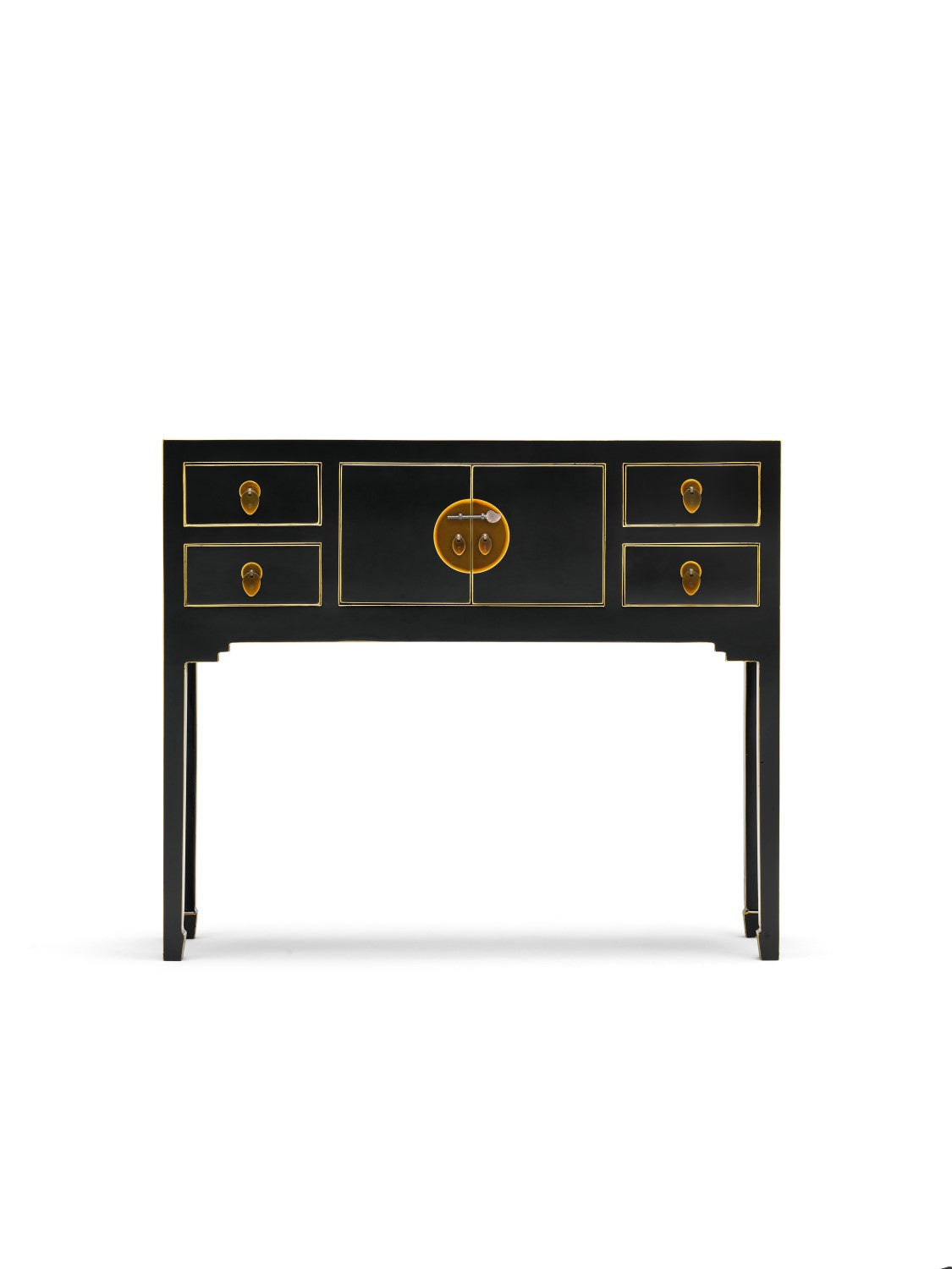 Chinese Black Painted Large 100cm Console Table 2 Doors 4 Drawers