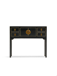 Thumbnail for Chinese Black Painted Large 100cm Console Table 2 Doors 4 Drawers