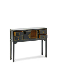 Thumbnail for Chinese Black Painted Large 100cm Console Table 2 Doors 4 Drawers