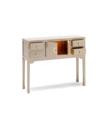 Thumbnail for Chinese Oyster Grey Painted Large 100cm Console Table 2 Doors 4 Drawers