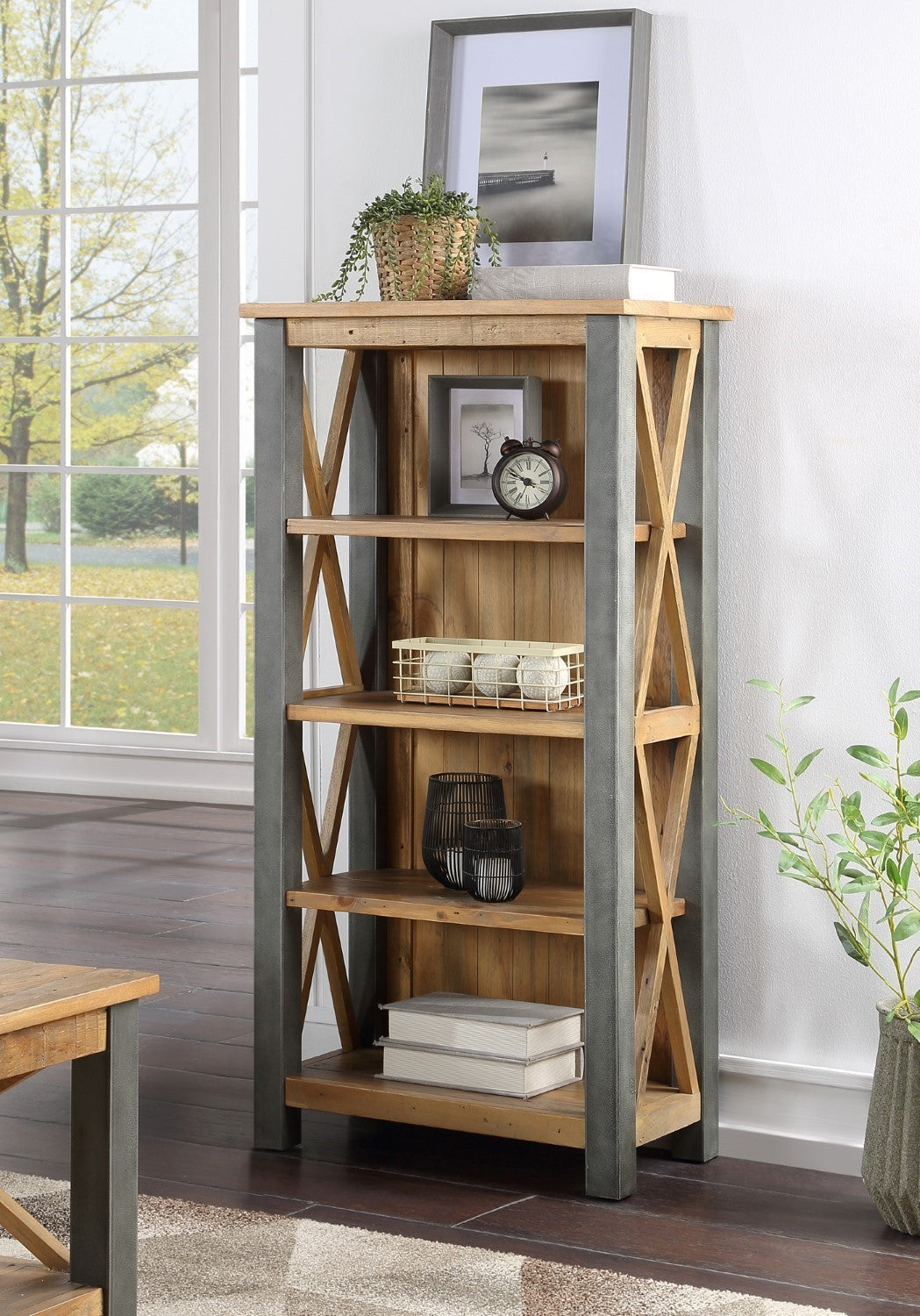 Reclaimed Wood And Steel Framed 4 Shelf Small Bookcase