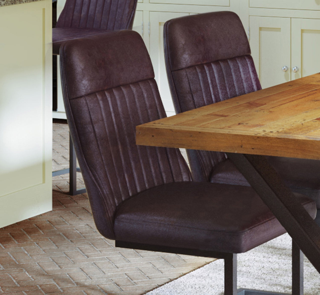 Pair of Vintage Brown Leather Dining Chairs