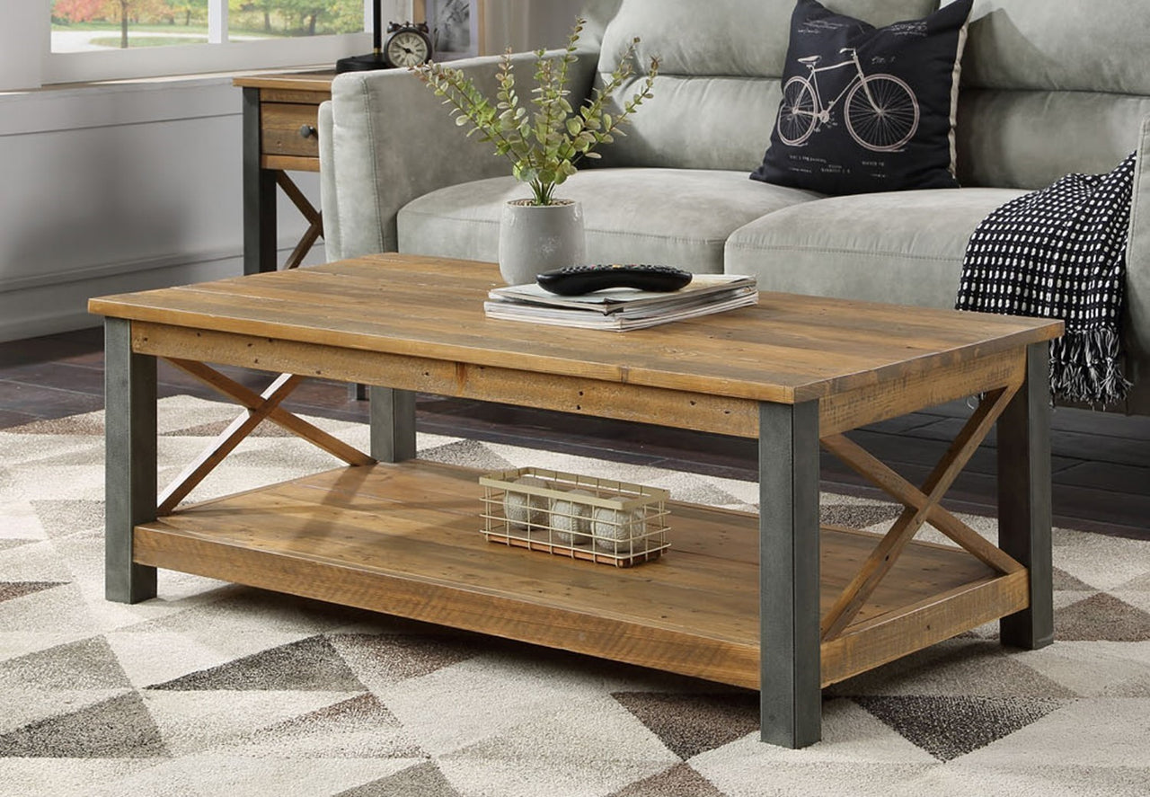 Reclaimed Wood Coffee Table with Lower Shelf