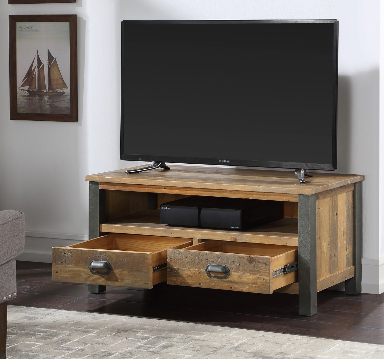 Reclaimed Wood 2 Drawer Widescreen TV Stand