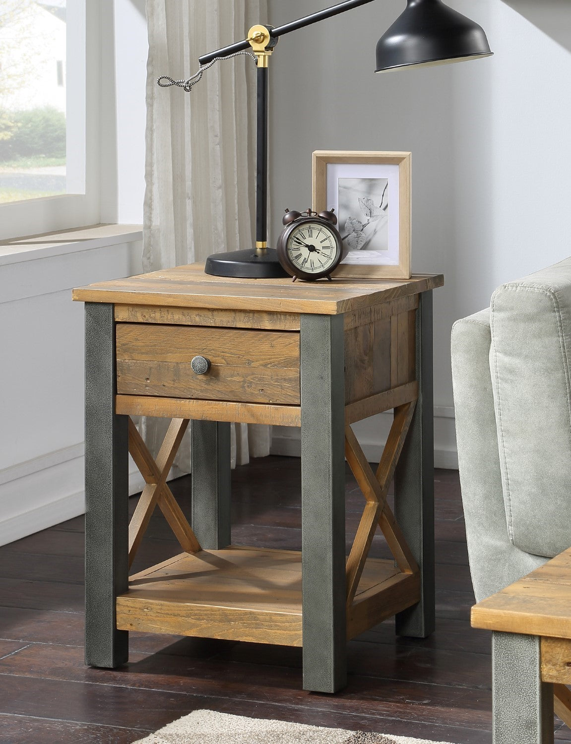 Reclaimed Wood Steel Frame Lamp Table