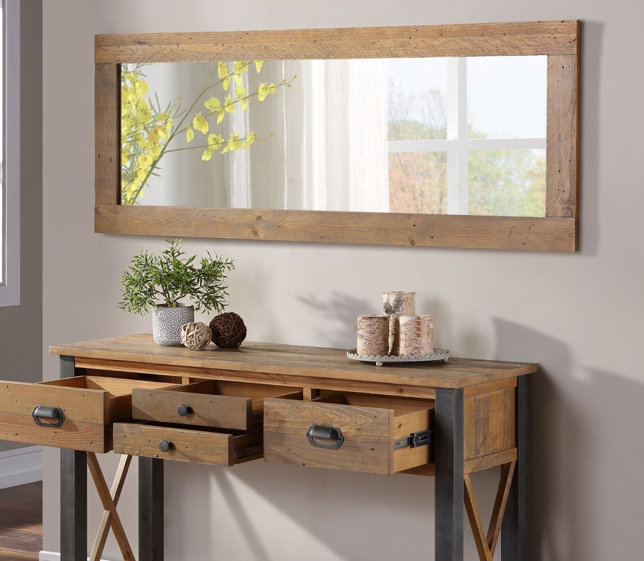 Reclaimed Wood Rectangular Extra Long Wall Mirror